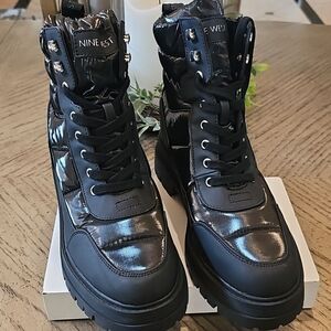 Nine West Black Pilar Lug Sole Boots 7.5 NWOT